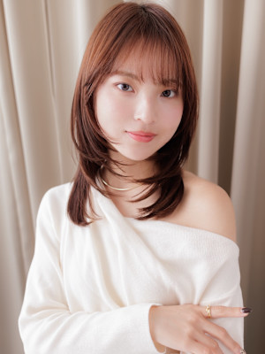 ピンクメッシュ小顔クラゲカットワンホンレイヤー20代30代
