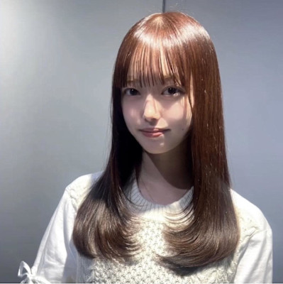 素髪風ストレート × シースルーバンク[レイヤーカット]