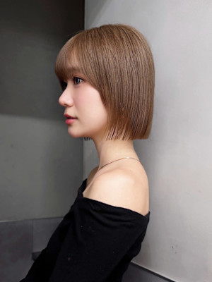 顔周りレイヤーボブ前髪カット大人ガーリー _ba574711