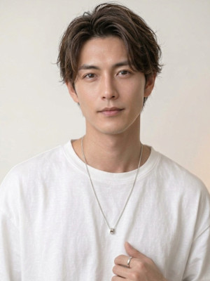 池袋 メンズカット センターパート ルーズパーマ アップバン