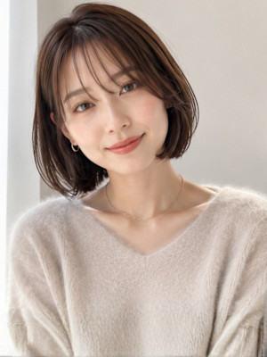 内巻きボブ シースルーバング 髪質改善 透明感カラー 20代