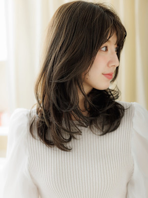 オリーブベージュデジタルパーマ小顔レイヤーロング20代30代