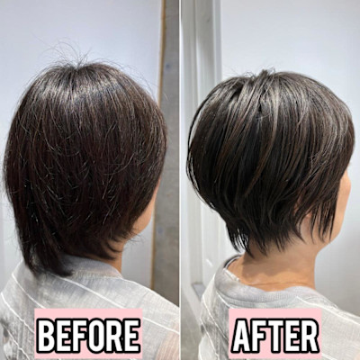 ◇大人40代50代60代ショートボブ丸みショート白髪ぼかし