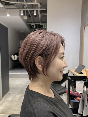 ◇大人40代50代60代ショートボブ丸みショート白髪ぼかし