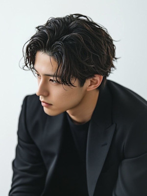 30代　メンズカット　メンズショート　黒髪　センターパート