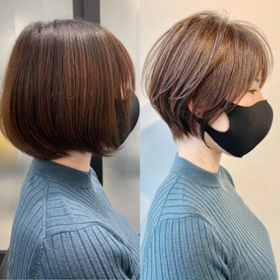 大人可愛い40代50代60代くびれショートボブ白髪ぼかし大鷲