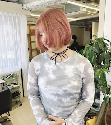 コーラルピンク×アプリコットオレンジ×ショートボブ