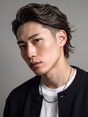 メンスパーマ オールバック ツーブロック ミディアム 20代