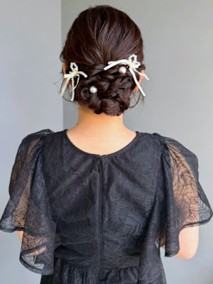 アップ ヘアセット ヘアアレンジ 編み込み お団子 シニヨン