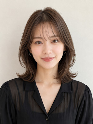 透明感グレージュ×外ハネレイヤーミディ/藤枝静岡大人ミディ