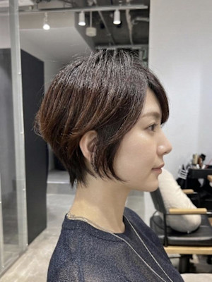 ◇大人40代50代60代ショートボブ丸みショート白髪ぼかし
