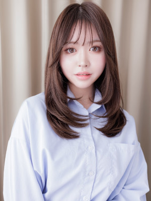 オリーブベージュメテオストレートレイヤーロング20代30代