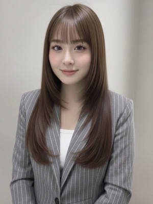髪質改善 ロングレイヤー 前髪カット 透明感カラー 30代
