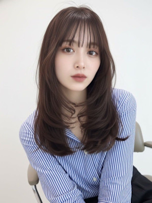 ロングレイヤー 韓国ヘア 透明感カラー 髪質改善 Aujua