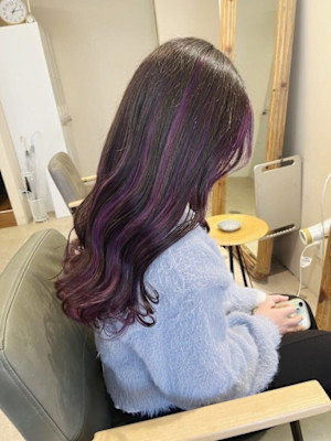 ピンクメッシュ×パープルメッシュ×デザインカラー×ハイライト