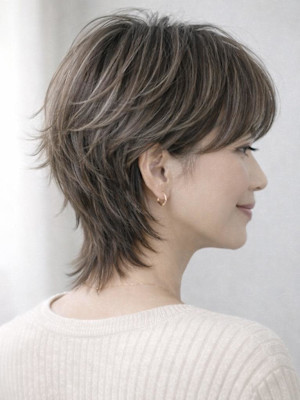 ◇大人40代50代60代ショートボブ丸みショート白髪ぼかし