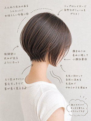 顔まわり長めの大人かわいい丸みショートボブ