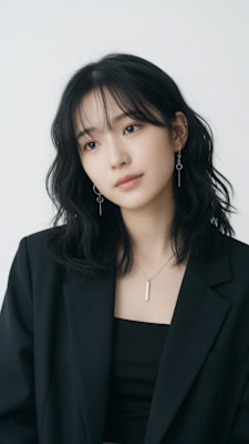 暗髪でも重くない！波巻きミディアムで大人可愛く