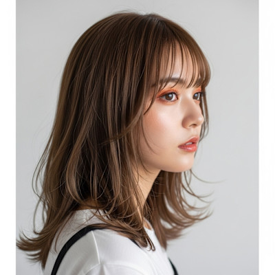 ブリーチなしダブルカラーベージュ×レイヤーカットミディアム