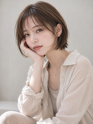 池袋 シースルーバング 大人ショートヘア くびれミディ 縮毛