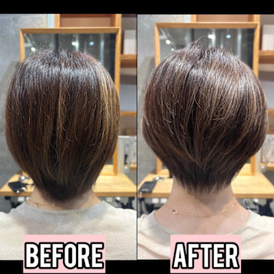 ◇大人40代50代60代ショートボブ丸みショート白髪ぼかし