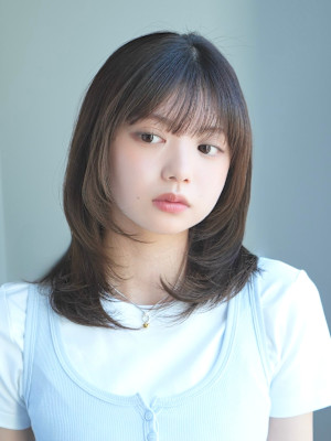 ミディアムレイヤー・ボブ/絶壁解消/20代/３０代/長め 