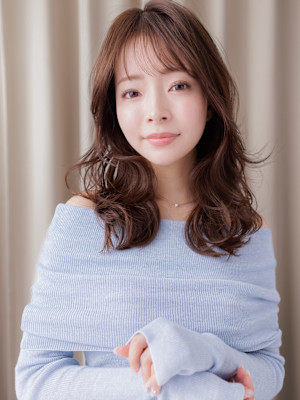 シースルーバングデジタルパーマ韓国巻きウェーブ30代40代