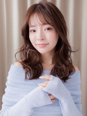 シースルーバングデジタルパーマ韓国巻きウェーブ30代40代