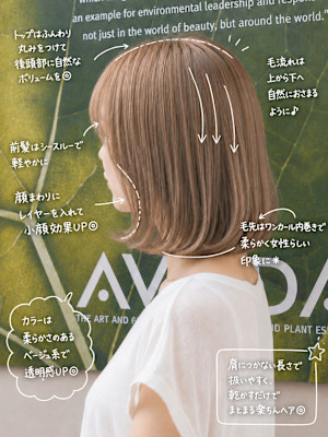 髪質改善×顔まわりレイヤー ベージュボブ