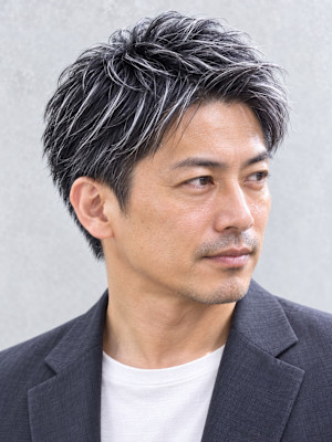 横浜桜木町メンズカット×白髪ぼかしビジネスショート