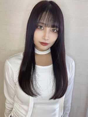黒髪 前髪カット ロングレイヤー ストレート 髪質改善 艶髪