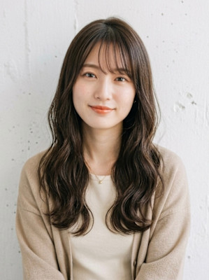 大人可愛いシースルーバング休日ニュアンスウェーブ