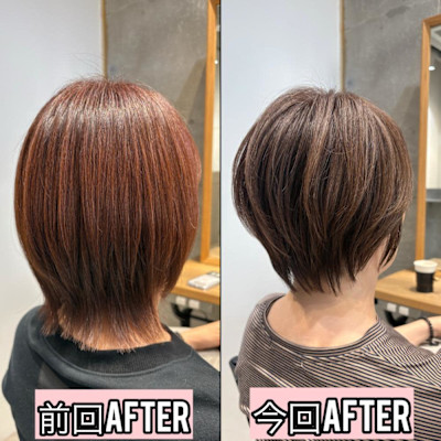 ◇大人40代50代60代ショートボブ丸みショート白髪ぼかし