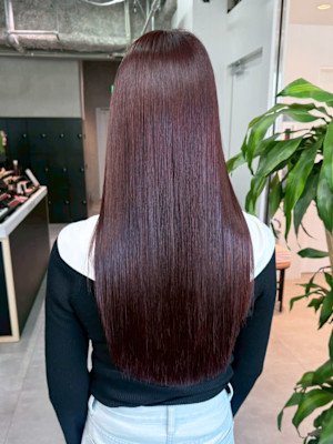 ロングピンクベージュ韓国ヘア顔周りレイヤー_ba585681