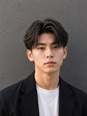 センターパート×ニュアンスパーマ×韓国風フェザーパーマmen