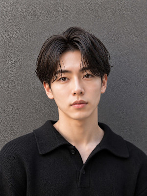 センターパート×ニュアンスパーマ×韓国風フェザーパーマmen