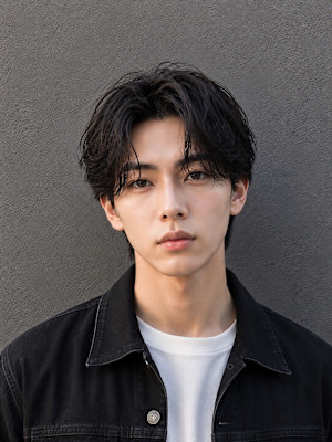 センターパート×ニュアンスパーマ×韓国風フェザーパーマmen