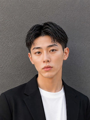韓国風センターパート×コンマバング×ダウンパーマ×men's