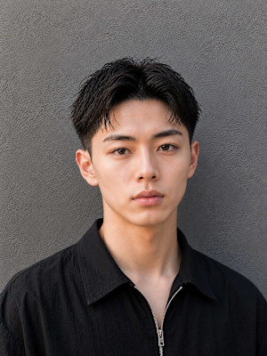 韓国風センターパート×コンマバング×ダウンパーマ×men's