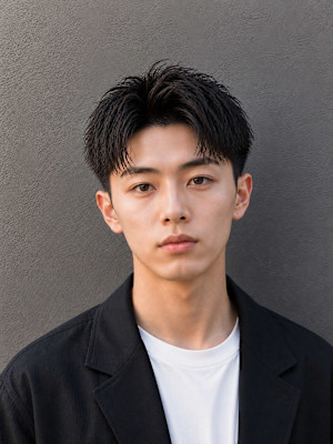 韓国風センターパート×コンマバング×ダウンパーマ×men's