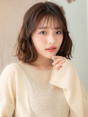フレンチバング外ハネゆるふわプードルボブパーマ20代30代