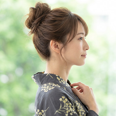 浴衣30代大人のルーズお団子ハイシニヨン