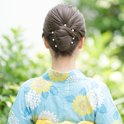 清楚可愛い浴衣ヘアセット・パールシニヨン