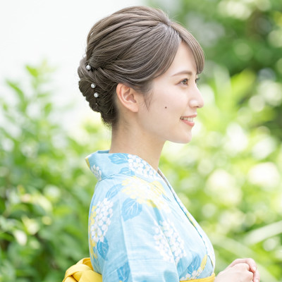 清楚可愛い浴衣ヘアセット・パールシニヨン