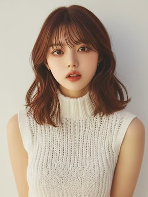 ミディアムレイヤー ブラウン 韓国風レイヤーカット 20代