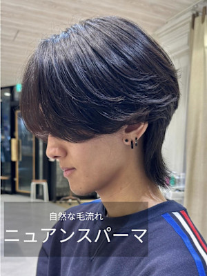 フェザーパーマ毛流れパーマセンターパートニュアンス眉カット