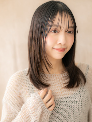 シースルーバングメテオストレートワンホンレイヤー20代30代