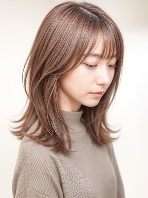 マロンベージュ大人美人顔周りレイヤーカットp3ミルクベージュ