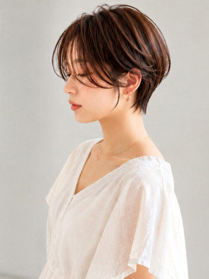 大人可愛い ショコラブラウン 丸みショート シースルーバング