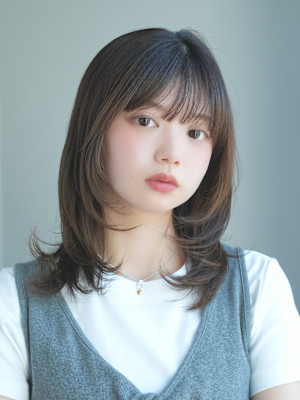 ミディアムレイヤー・ボブ/絶壁解消/20代/３０代/長め 